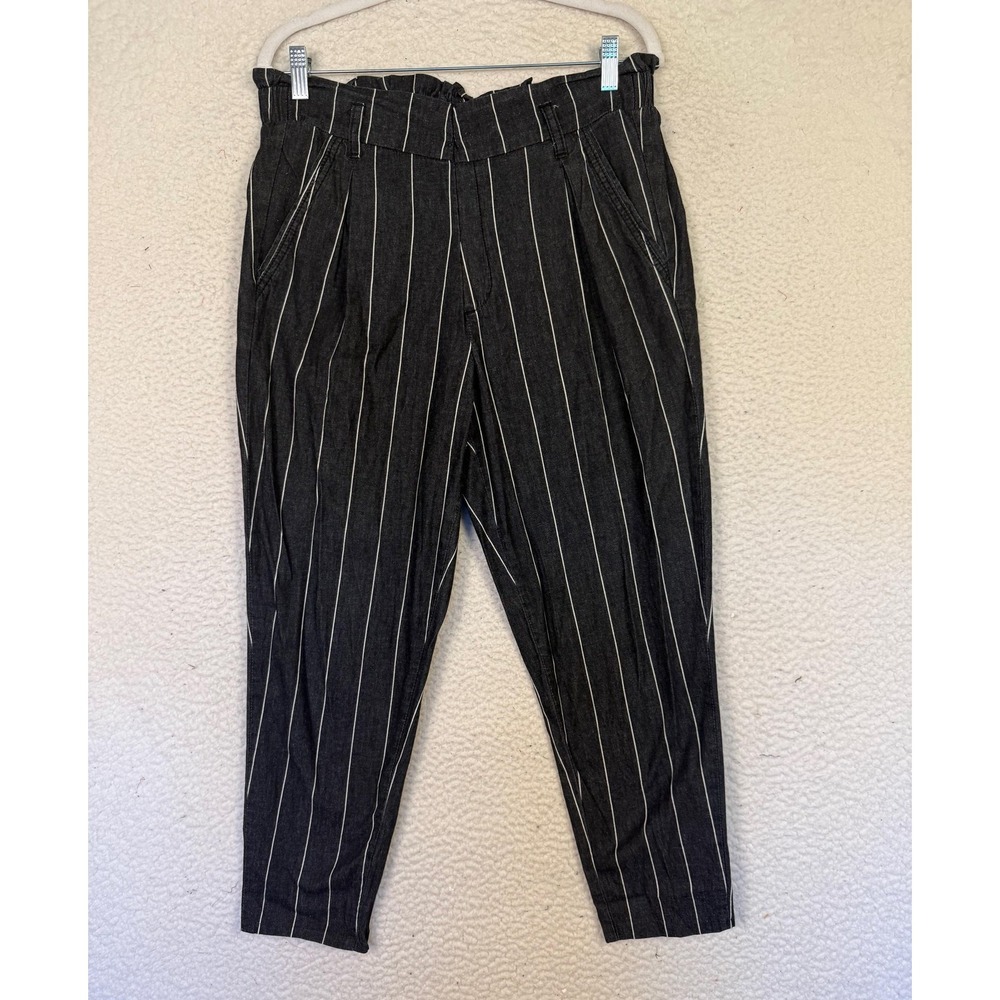 Harmony Havoc Pants Womens 8 Black Paperbag Pleated Striped Academia Preppy Ivy
